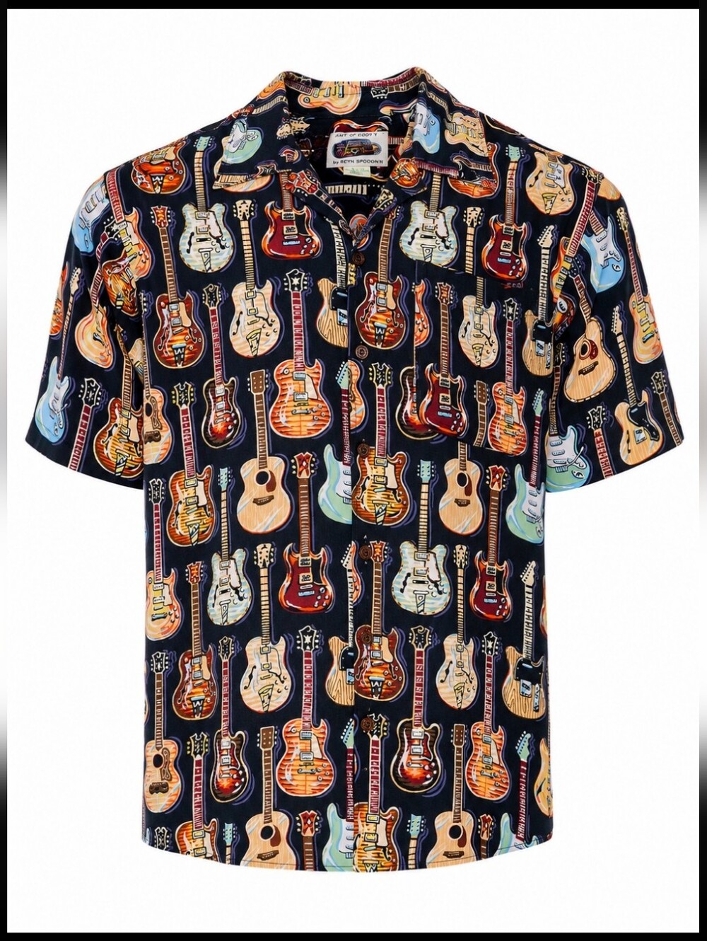 Reyn Spooner Art of Eddy Y Guitar Hawaiian Camp Rockabilly Shirt Rayon Men's M